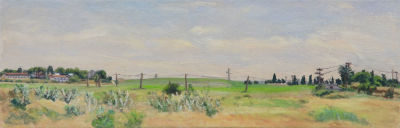 שלום פלאש - נוף. שמן על בד, 20x60 ס"מ, חתום.