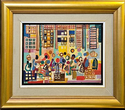 יונה לוטן - דמויות בנוף עירוני. עבודה מצוינת מתוך הסידרה שהפכה את יונה לוטן לאמן מוערך ביותר 