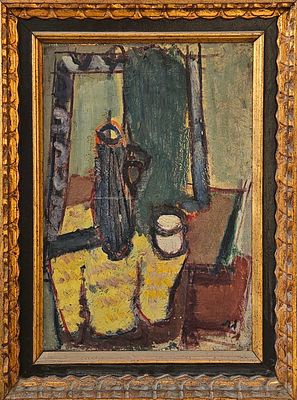 אליהו גת - טבע דומם. עבודה נדירה מאד ומוקדמת של אחד מן האמנים המרכזיים של "קבוצת העשרה" ו-"קבוצת 