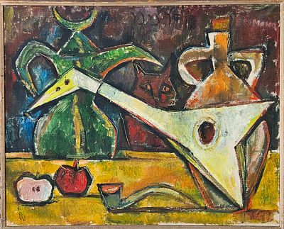 עמנואל רומנו גליצנשטיין - טבע דומם. שמן על בד, 50x64 ס"מ, חתום.