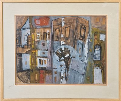 חנה לוי - נוף. טכניקה מעורבת על קרטון, 50x70 ס"מ, חתום.