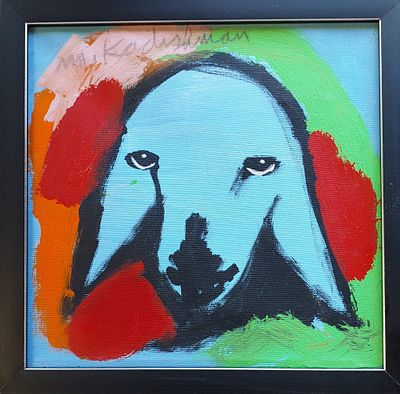 מנשה קדישמן - ראש כבש . אקריליק על בד 25X25 חתום גם מאחור עם הקדשה .מנשה קדישמן – עמוד תווך באמנות 