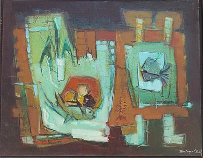 ניסים זלאיט - דומם. אקריליק על בד 78X65 חתום .הצבעים העזים והקומפוזיציות המורכבות הופכים את ציוריו 