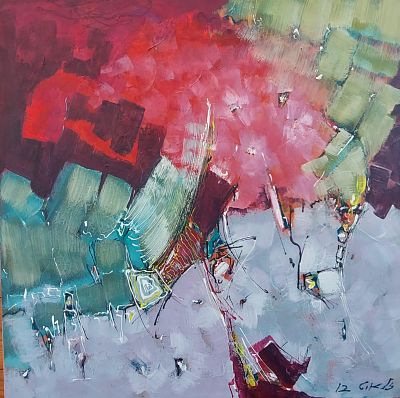 ניסים זלאיט - מחווה לארדון. אקריליק על בד 70X70 חתום .הצבעים העזים והקומפוזיציות המורכבות הופכים את 