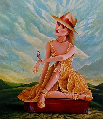 אבי בלאיש - נערה עם ציפור.ציור ריאליסטי:. שמן על בד 70X80 חתום .אבי בלאיש 
מצייר את הנושא בצורה 