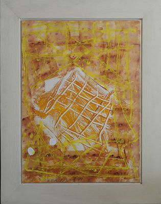 לאה ניקל - ללא כותרת (1999). עבודה זו מציגה דווקה קומפוזיציה הדוקה יותר, על סף התלת-מימד, תוך 