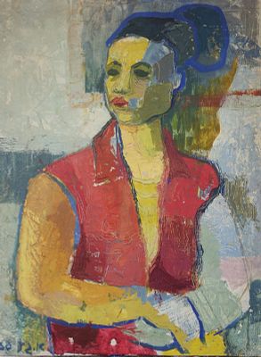 גד אולמן - .מודל מתקופת בצלאל . שמן על בד 60X65 חתום .גד אולמן (נולד ב-1935 בתל אביב) הוא אמן רב 