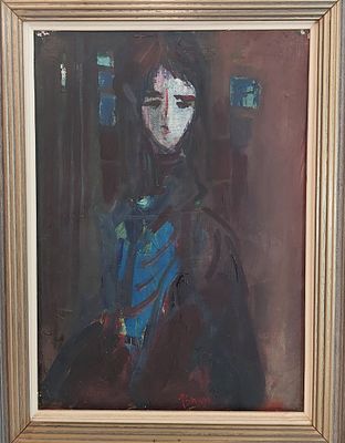 צבי מאירוביץ - יהודית הנדל. שמן על בד 24X33 חתום .