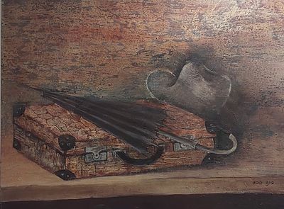 דינה בבאי - מסעות. שמן על בד 60X80 חתום.הציור של דינה בבאי שנראה כמו עבודת פיסול: 
הציור מדמה את 