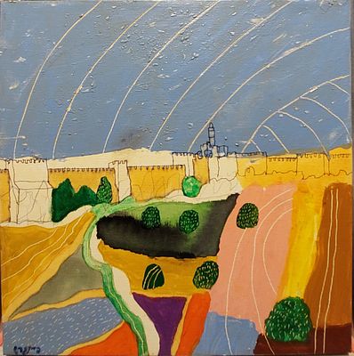 עודד פיינגרש - ירושלים . שמן על בד 30X30 חתום .