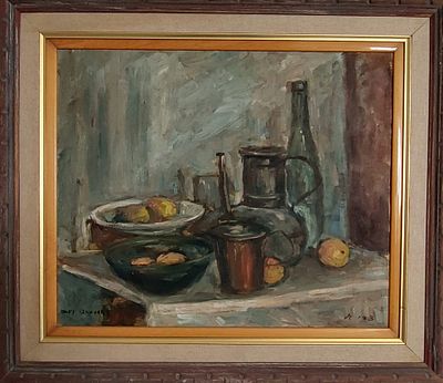 צבי שור - שולחן לשבת. שמן על בד 45X55 חתום