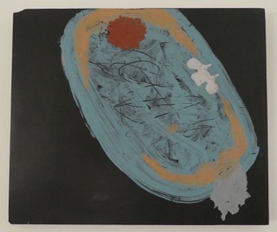 חנה ייגר, ללא כותרת (באמבטיה), 24X20, אקרילי על פלסטיק, חתום מאחור בעברית פעמיים, ומתוארך 2005,