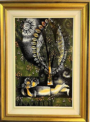 פנחס שער - שמן ודיו על קרטון 56X36 חתום .