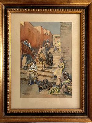 אנה מאי ריכטר, גרמניה, 1865–1955, פעלה בפלשתינה-א"י. - סמטה בירושלים. אקוורל על נייר 42X31 חתום .