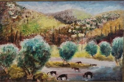 אלברט גולדמן - נוף . שמן על בד 80X100 חתום .ציור גדול ואיכותי של אלברט גולדמן הציור ממוסגר .