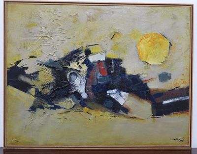 ניסים זלאיט - מופשט. שמן על בד 50×65 חתום. עבודותיו של זלאיט משלבות השפעות מהאמנות המופשטת המערבית 