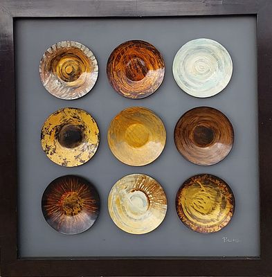 פטריק סנט ג'רמיין - צלחות מעץ מודבקות על עץ 100&times;100 חתום עבודה יפה מיוחדת