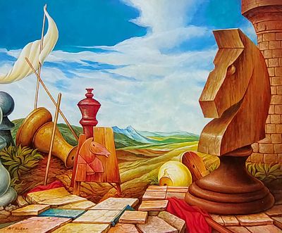 אבי בלאיש - שחמט. שמן על בד 80X100 חתום.