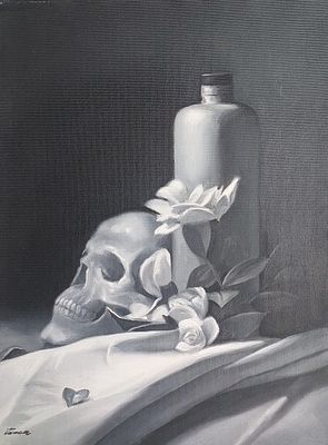 איתמר שחק - גולגולת. שמן על בד 40X30 חתום .