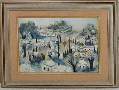 אמן לא מזוהה - נוף ירושלים. שמן על בד 40X50 חתום.