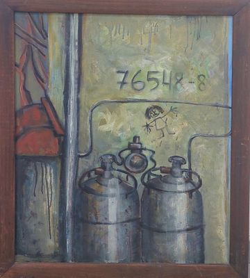 אמן לא מזוהה - בלוני גז. שמן על בד 60X50 לא נמצאה חתימה .ציור מעניין .