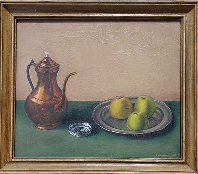 אמן לא מזוהה - תפוחים. שמן על בד 50X60 חתום .