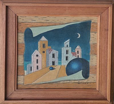 חיים מחט - רחוב בלילה. שמן על בד 30X30 חתום .