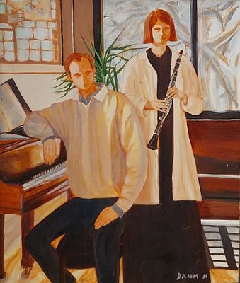 אמן לא מזוהה - נגנים של הפלרמונית . שמן על בד 54X68 חתום.ציור יפה ומיוחד .