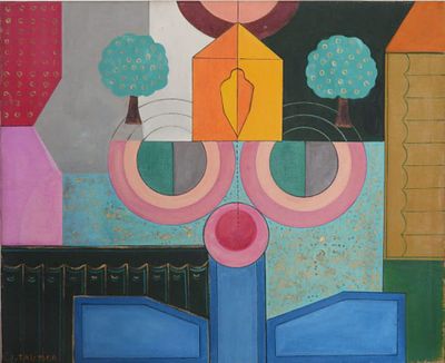 יואל טל מור - עצים בנוף. שמן על בד 65X50 חתום. ציור מאוד מיוחד .