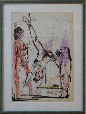 יגאל תומרקין - טכניקה מעורבת על נייר 49X34 חתום