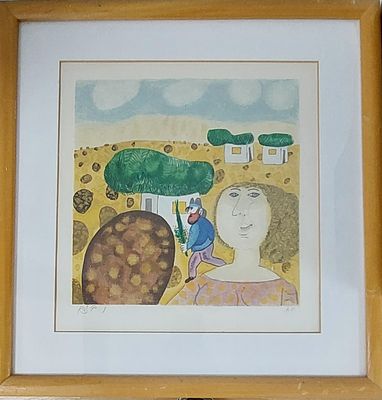 נפתלי בזם - חג סוכות. ליתוגרפיה 30X30 חתום .