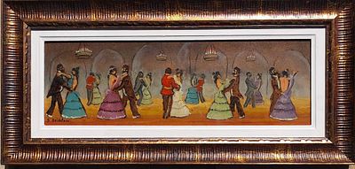 שמואל גולדשטיין - נשף. שמן על עץ 45&times;15חתום.