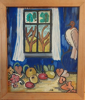 אמן לא מזוהה - פנים חדר . שמן על 38X30 חתום .