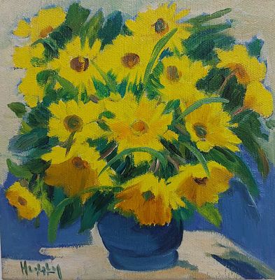 הדי קון - פרחים בכד . שמן על בד 20X20 חתום .