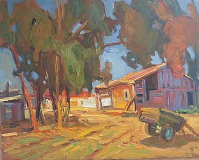 אבי שוורץ - נוף תל אביב. שמן על מזונית 40X50 חתום .