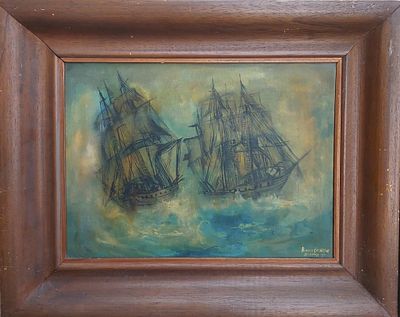 רוני גולדנברג - סירות בים . שמן על עץ 30X40 ס"מ חתום . רוני גולדברג, צייר, נולד במינכן, גרמניה 