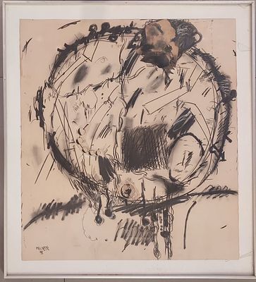 אביבה אורי - ללא כותרת הציור הוצג במוזיאון תל אביב, בשנת 1977 . יש מדבקת מוזיאון . רישום נדיר 