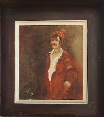 משה צ'אוסקי - דמות . שמן על בד 30X25 ס"מ חתום .