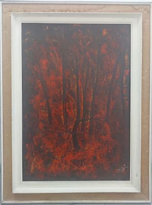 משה ג'אנה - חורש . משה ג'אנה שמן על עץ 57X54 חתום .