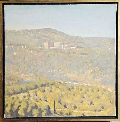 אילן ברוך (נ. 1974) - בית החולים הדסה עין כרם. שמן על בד, 45x45 ס"מ, חתום ומתוארך 2001. 
אודות 