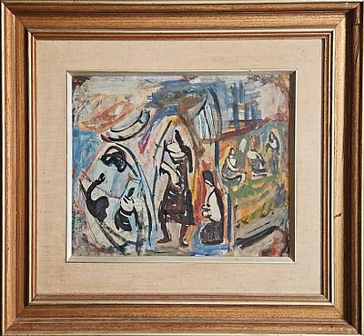 יחיאל קריזה (1909–1968) - נשים בשוק. שמן על לוח, 35x45 ס"מ, חתום. 
אודות יחיאל קריזה: 
יחיאל 