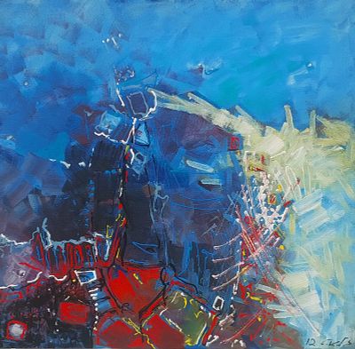 ניסים זלאיט - 2012. שמן על בד 70X70 חתום.עבודותיו של זלאיט משלבות השפעות מהאמנות המופשטת המערבית עם 