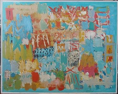 אתי לב - מופשט. שמן על בד 130X100 חתום. אתי לב מציירת קומפוזיציות מופשטות רוויות בצבעים קורנים 