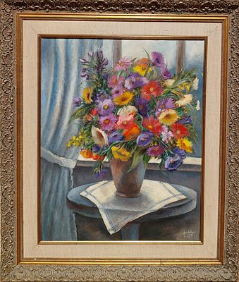 הדי קון - פרחים על אדן החלון. שמן על בד 60X77 חתום