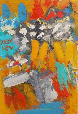 אתי לב - שמן על בד 60X40 חתום .אתי לב מציירת קומפוזיציות מופשטות רוויות בצבעים קורנים ודשנים. 