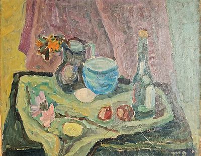 יצחק פייר (1908–1983) - טבע דומם. שמן על מזוניט, 46x62 ס"מ, חתום. 
אודות יצחק פייר: 
יצחק פייר 