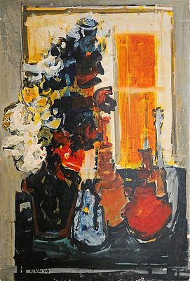 מאיר שטיינגולד (1922-1985) - טבע דומם. שמן על קרטון מוצמד לבד, 70x48 ס"מ, חתום. 
אודות מאיר 