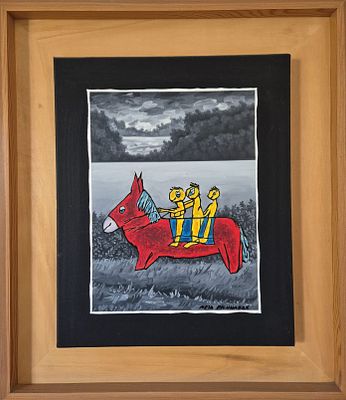 מאיר פיצ'חדזה צייר ישראלי - שלושה רוכבים על חמור. שמן על בד 40X30 חתום . מאיר פיצ'חדזה (1955–2010) 