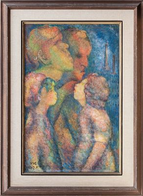 אריה קפלון - משפחה . שמן על בד, 75x50 ס"מ, חתום. מצולם בהרבה ספרים