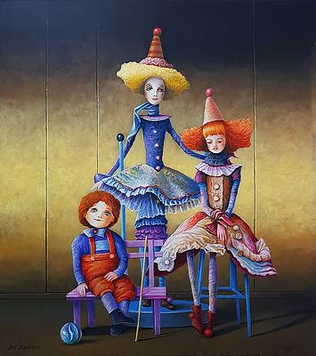 אבי בלאיש - משפחה. שמן על בד 80X70 חתום. אבי בלאיש מצייר את הנושא בצורה מדויקת ככל האפשר, תוך שימוש 